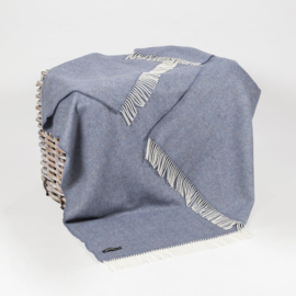 Merino/Cashmere Denim blauwe visgraat plaid