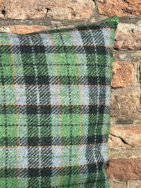 Harris Tweed Groen Lichtblauw en oranje geruit