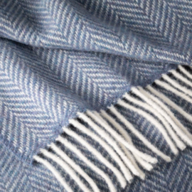 Merino/Cashmere Denim blauwe visgraat plaid