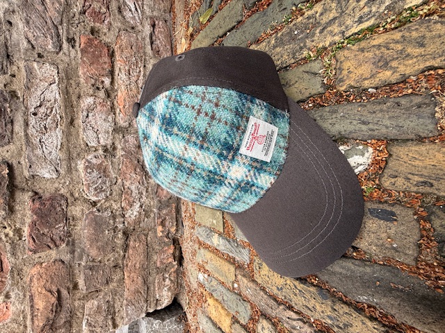 Harris Tweed Baseball cap Duck Egg and cream check