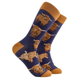 Socktopus Och Aye the Moo Donkerblauw/Mosterd sokken 43-46