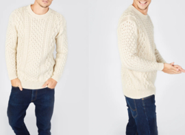 A653 Herentrui ronde hals Honeycomb Stitch Ecru