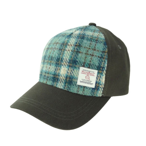 Harris Tweed Baseball cap Duck Egg and cream check