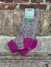 Aran Woollen Mills Sokken Grijs/Fucsia