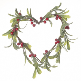 Kerstkrans Hartenvorm Mistletoe met rode besjes