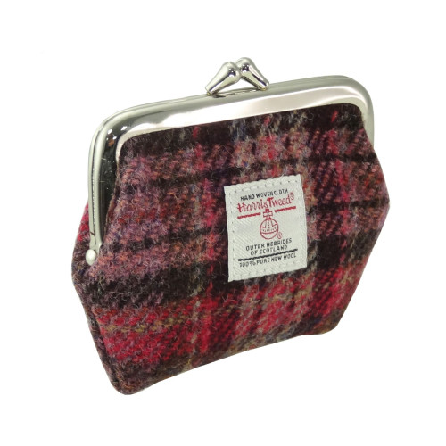 GA Harris Tweed portemonnee / Burgundy & Pink Stewart