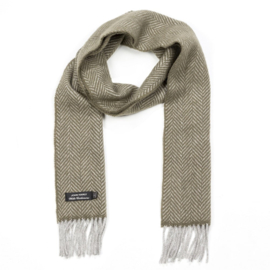 2423 John Hanly Merino/Cashmere sjaal Visgraat Grijs Olijf