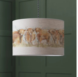 30 cm Staande/Hang- Lampenkap Schotse Hooglanders aquarel