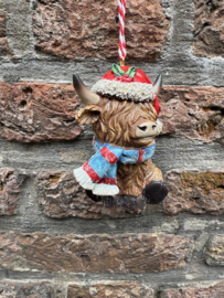 Schotse Hooglander hanger met blauwe sjaal
