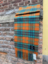 Lamswollen sjaal Oranje/Turquoise  ruit