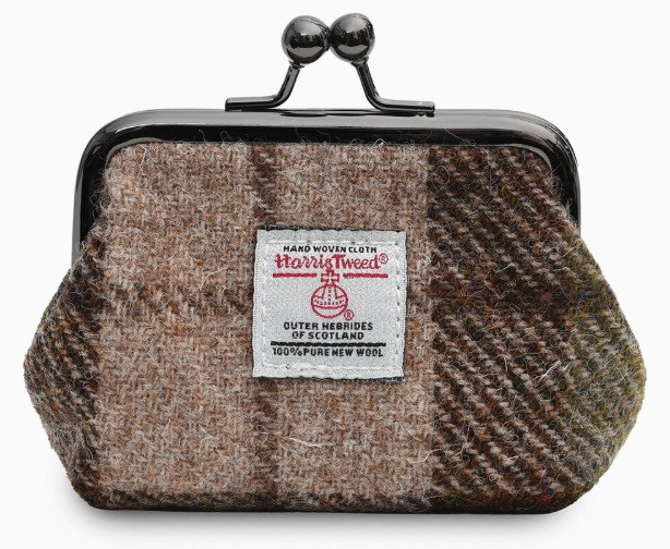 Harris Tweed portemonnee Chestnut bruin en groene ruit