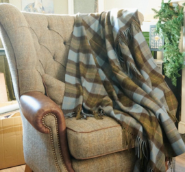 Islander lamswollen plaid Blauw/Groen/Bruin geruit