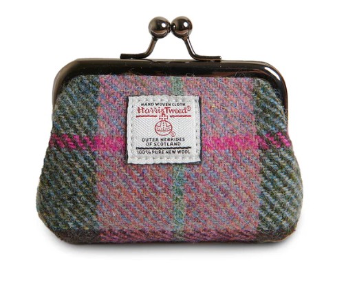 Harris Tweed portemonnee Roze/Groene ruit
