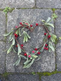 Kerstkrans Hartenvorm Mistletoe met rode besjes