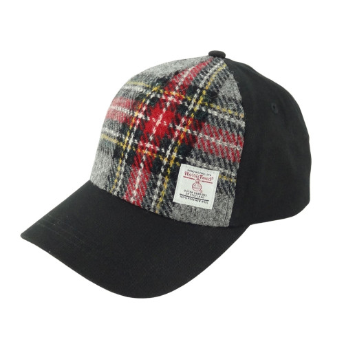 Harris Tweed Baseball cap Grey & Red check