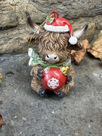 Kleine Schotse Hooglander met rode kerstbal