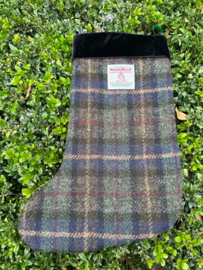 Harris Tweed® Kerstsok donker mosgroen en navy met zwarte band