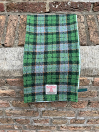 Harris Tweed Sjaal Groen/Lichtblauw/Oranje ruit en bloemetjesvoering