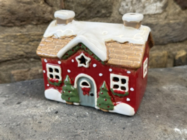 Keramiek breed Huisje rood