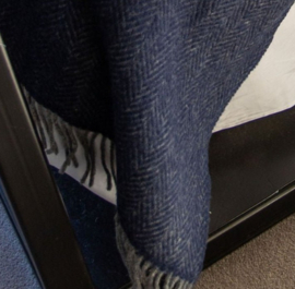 Oversized Merino/Cashmere Navy/Grijze visgraat plaid
