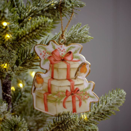 Metaal hanger Roodborstjes met cadeautjes