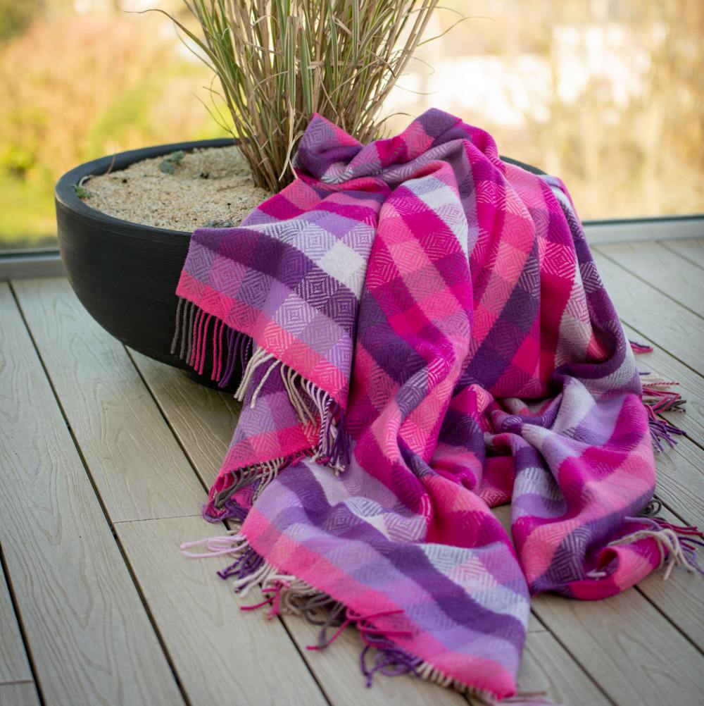 Merino/Cashmere Roze/Paarse Visgraat plaid