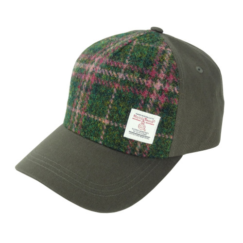 Harris Tweed Baseball cap Dark Green / Plum check