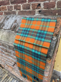 Lamswollen sjaal Oranje/Turquoise  ruit