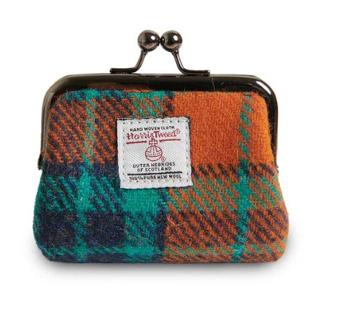 Harris Tweed portemonnee Oranje Blauwe ruit