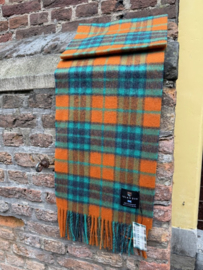 Lamswollen sjaal Oranje/Turquoise  ruit