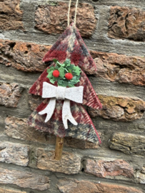 Rood geruite stoffen kerstboom met strik