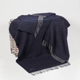 Oversized Merino/Cashmere Navy/Grijze visgraat plaid