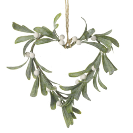 Kerstkrans Hartenvorm Mistletoe met witte besjes