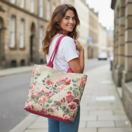 Geborduurde tas Roze bloemen