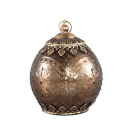 Nordy Copper glass LED lantern round with pattern