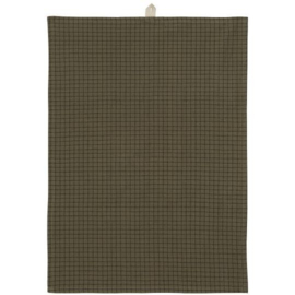 Tea towel earth-coloured w/black check pattern 