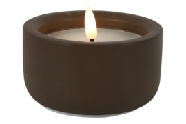 Kaars i/pot LED ro Lyonie S bruin