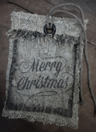 Shabby stof label Merry Christmas