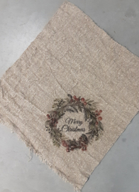 Shabby doek 45x45cm Merry Christmas krans kleur