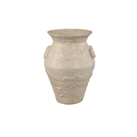 Leandra Beige round ceramic jar rough structure M