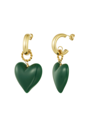 Oorbellen big heart green woods - Groen