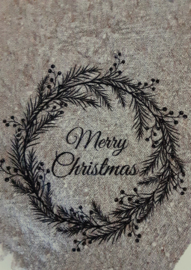 shabby doek krans merry christmas zwart gedrukt