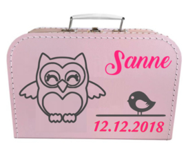 Kinder Koffertje met naam en uiltje en vogeltje model Sanne, 25cm