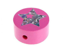 Schijfkraal Ster Glitter Fuchsia 20mm