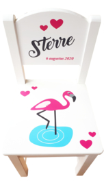 Geboorte Stoeltje Flamingo| Kindersstoeltje met naam en Flamingo afbeelding