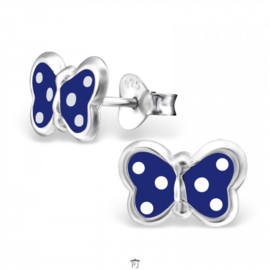 Zilveren Kinder Oorbellen Vlinder Blauw met stippen