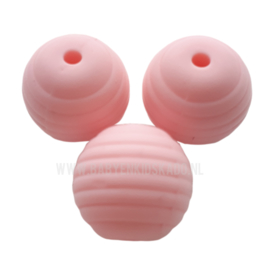 Siliconen Ribbel kraal rond 15mm Candy Licht Roze | voor het maken van een speenketting