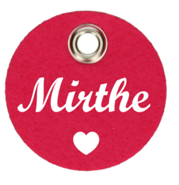 Vilten Sleutelhanger rond met naam Fuchsia
