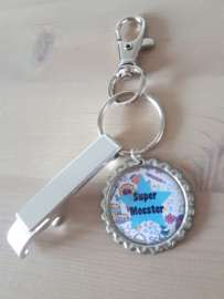Sleutelhanger Super Meester met blikopener | Licht Blauw/Wit
