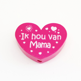 Hartje 'Ik hou van mama' Donker Roze 30x25mm